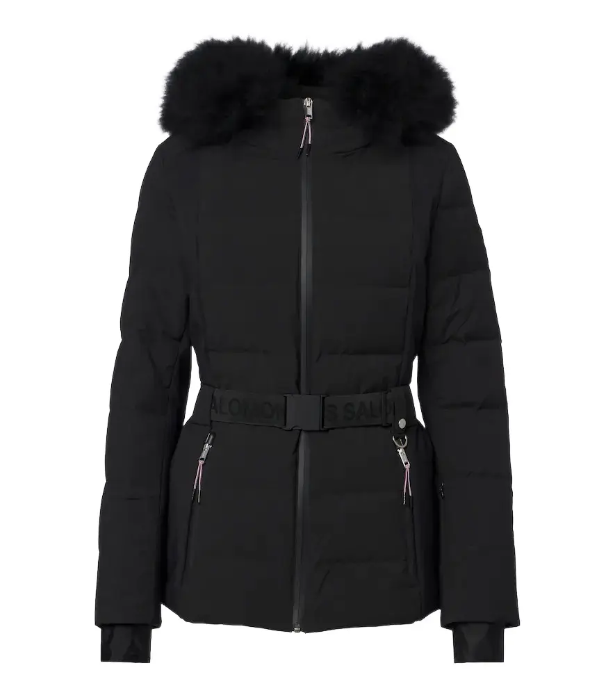Belted shearling-trimmed ski jacket Belted shearling-trimmed ski jacket