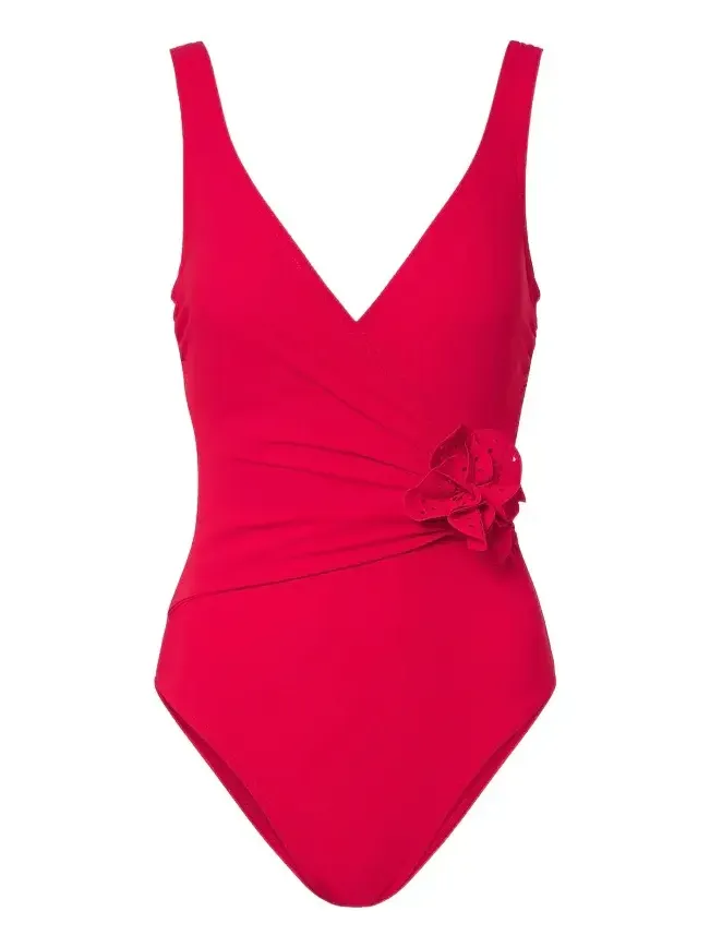 Rosetta floral-appliqué gathered swimsuit
