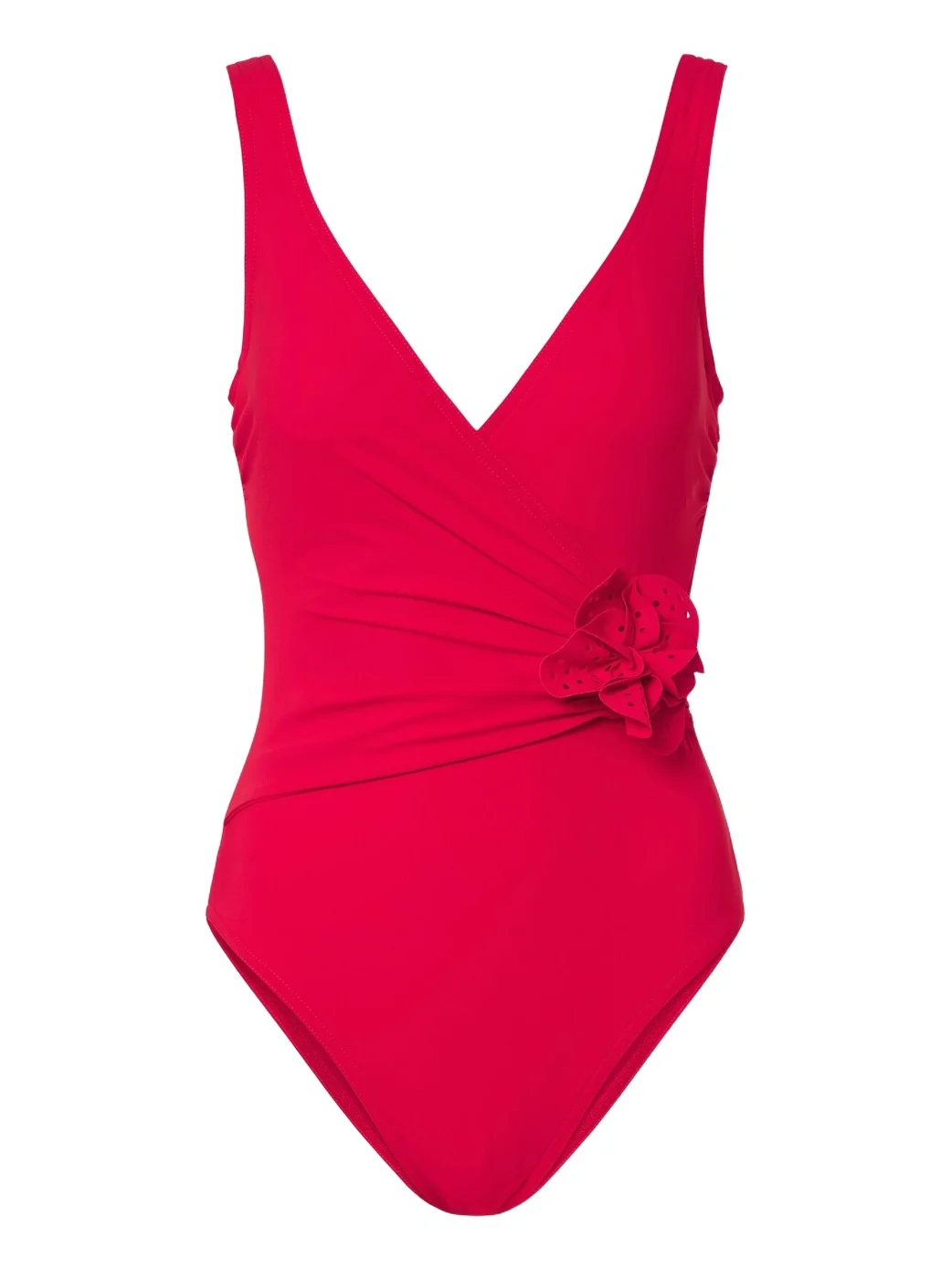 Karla Colletto Rosetta floral-appliqué gathered swimsuit