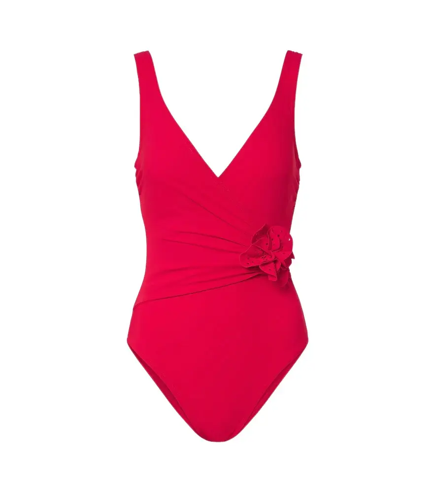 Rosetta floral-appliqué gathered swimsuit