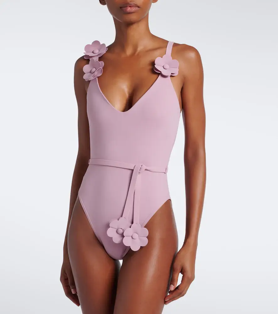 Karla Colletto Juliet belted floral-appliqué swimsuit | Thumbnail 2
