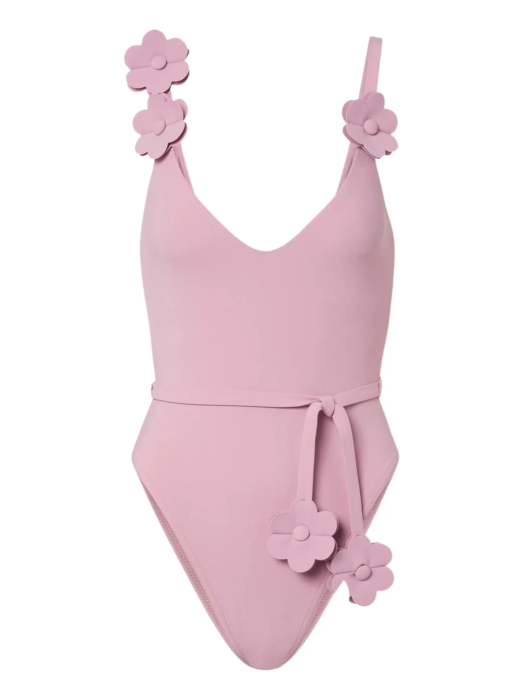 Karla Colletto Juliet belted floral-appliqué swimsuit