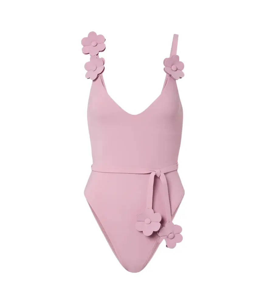 Karla Colletto Juliet belted floral-appliqué swimsuit