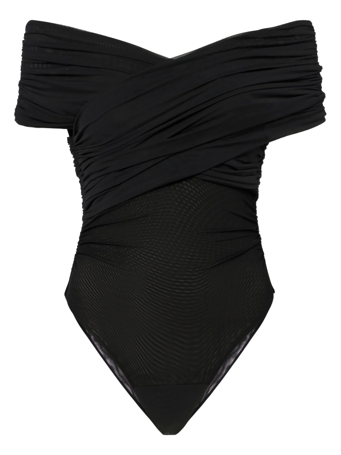 Off-shoulder ruched mesh bodysuit Off-shoulder ruched mesh bodysuit