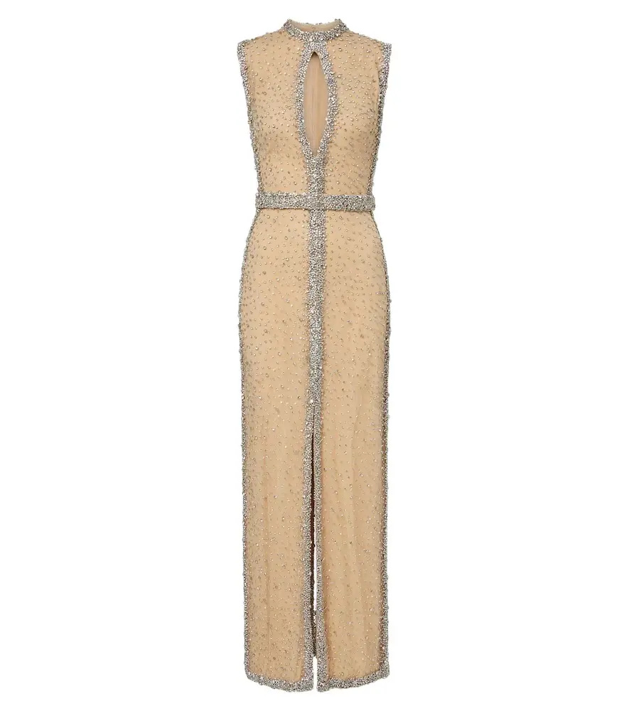 Costarellos Belina cutout crystal-embellished gown