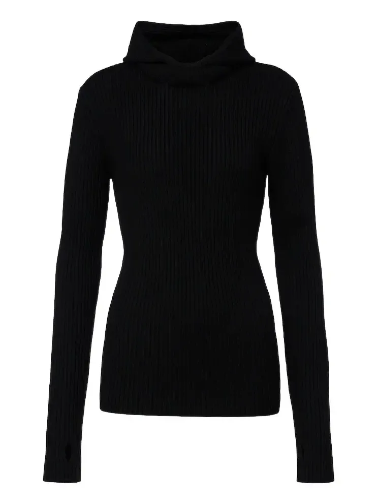 Larice ribbed-knit hooded wool sweater
