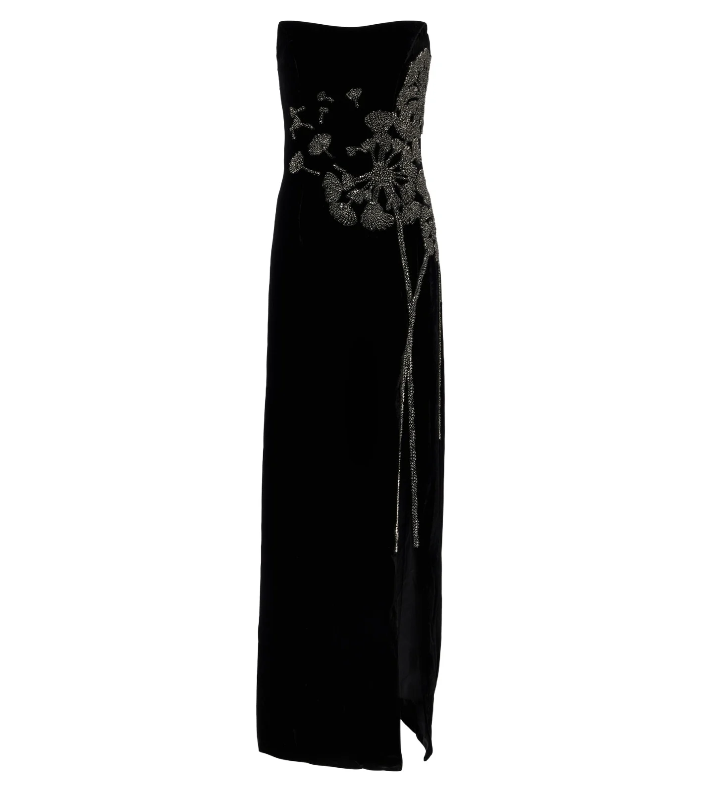Embellished strapless velvet gown