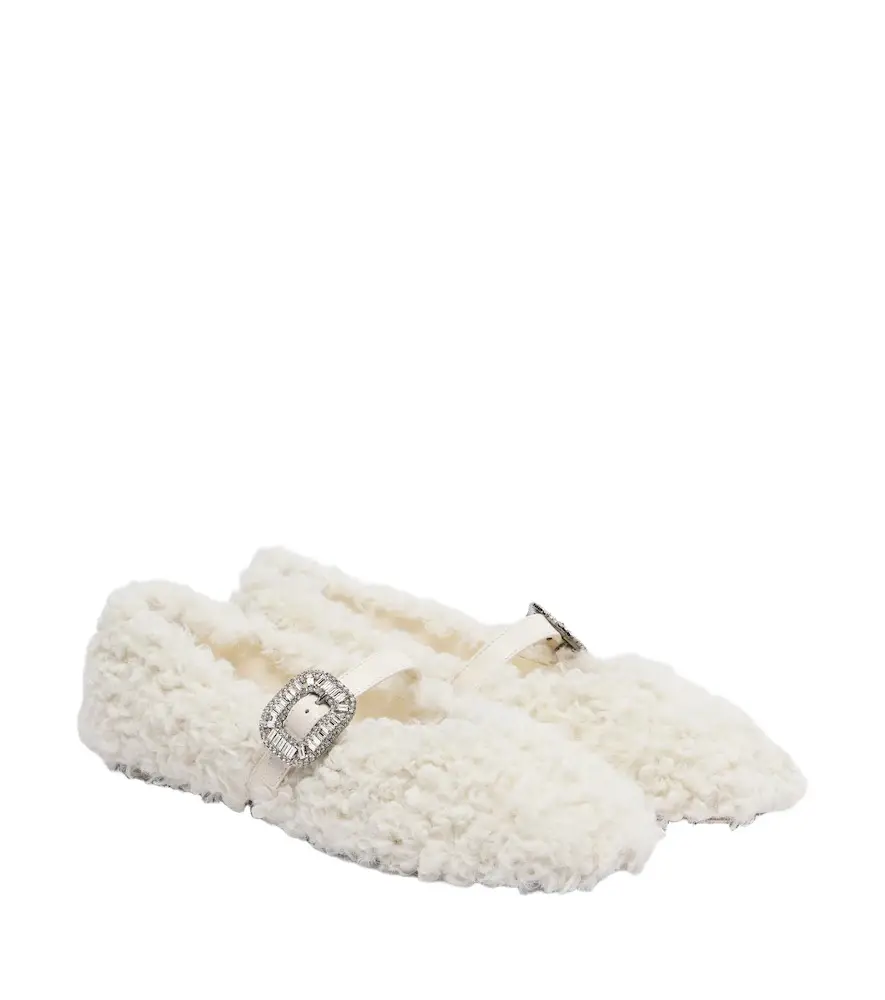 Roger Vivier Pilgrim Strass shearling Mary Jane flats