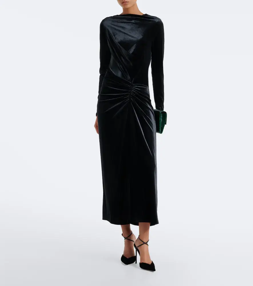 Simkhai Ferrera gathered velvet midi dress | Thumbnail 3 Simkhai Ferrera gathered velvet midi dress | Thumbnail 3