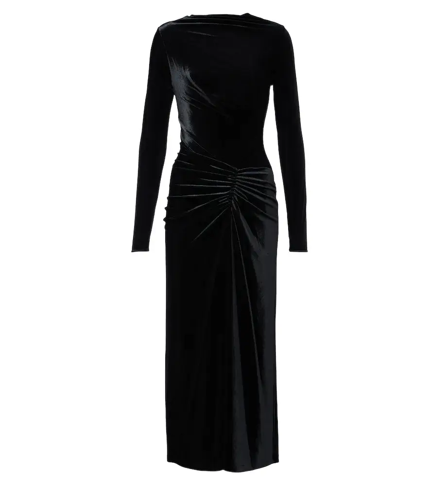 Ferrera gathered velvet midi dress