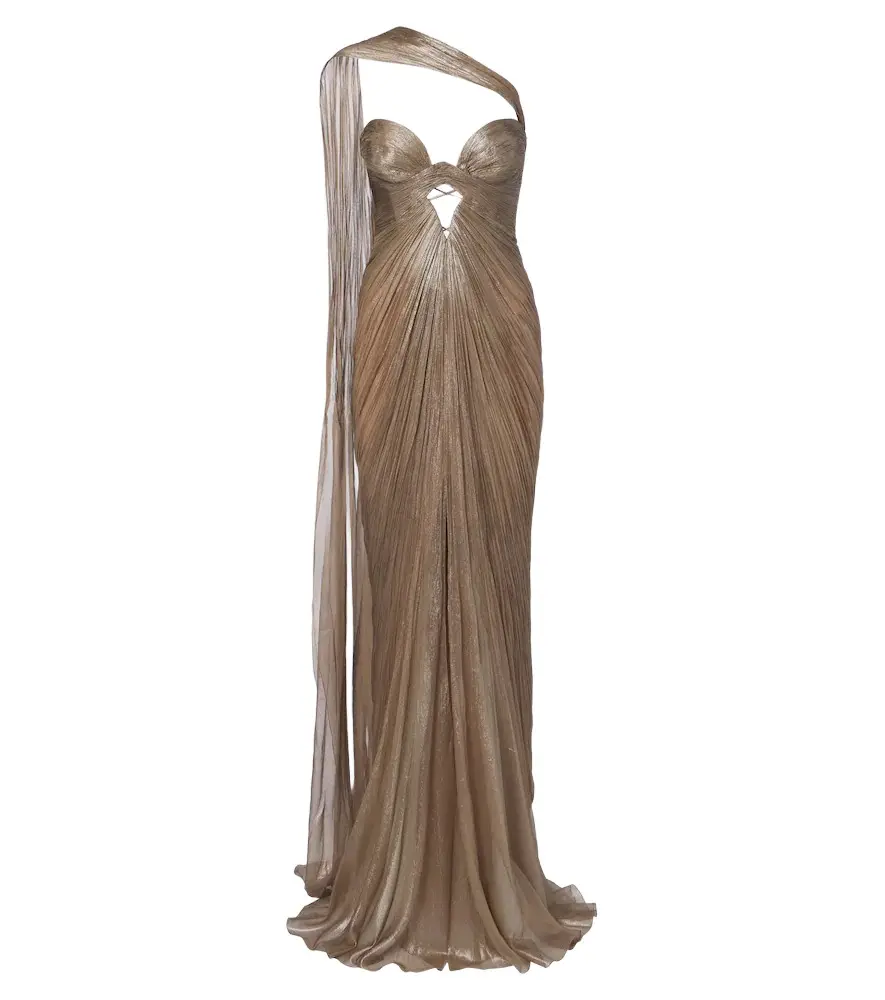 Maria Lucia Hohan Morgan scarf-detail pleated silk bustier gown