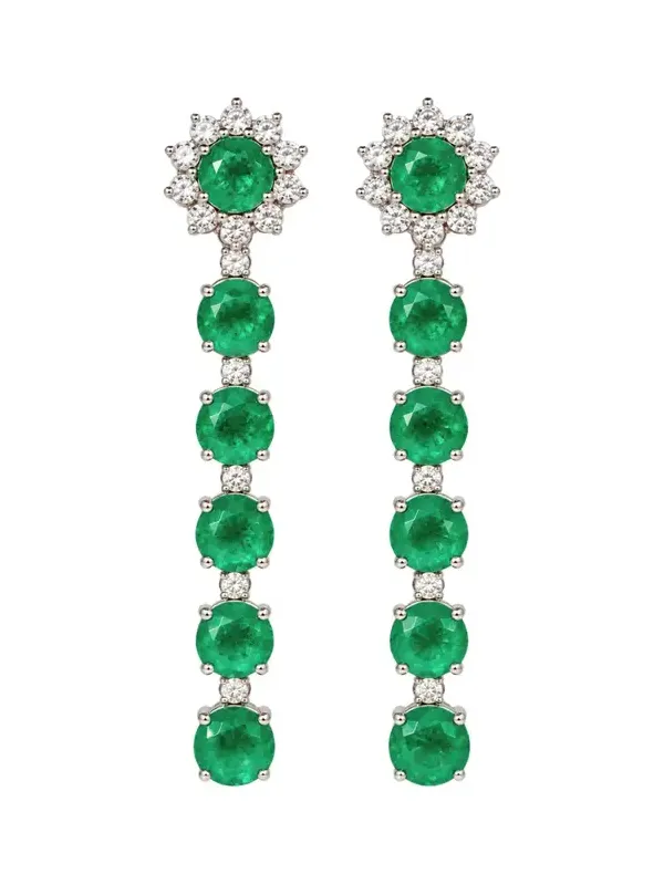 19.66ct Diamond Emerald 18K Gold Cascade Earrings