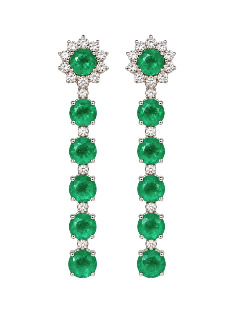 Wish Fine Jewelry 19.66ct Diamond Emerald 18K Gold Cascade Earrings