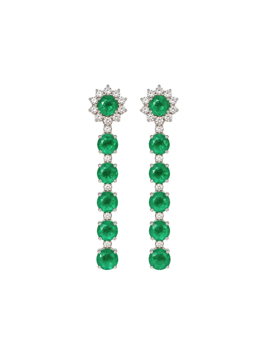 19.66ct Diamond Emerald 18K Gold Cascade Earrings 19.66ct Diamond Emerald 18K Gold Cascade Earrings