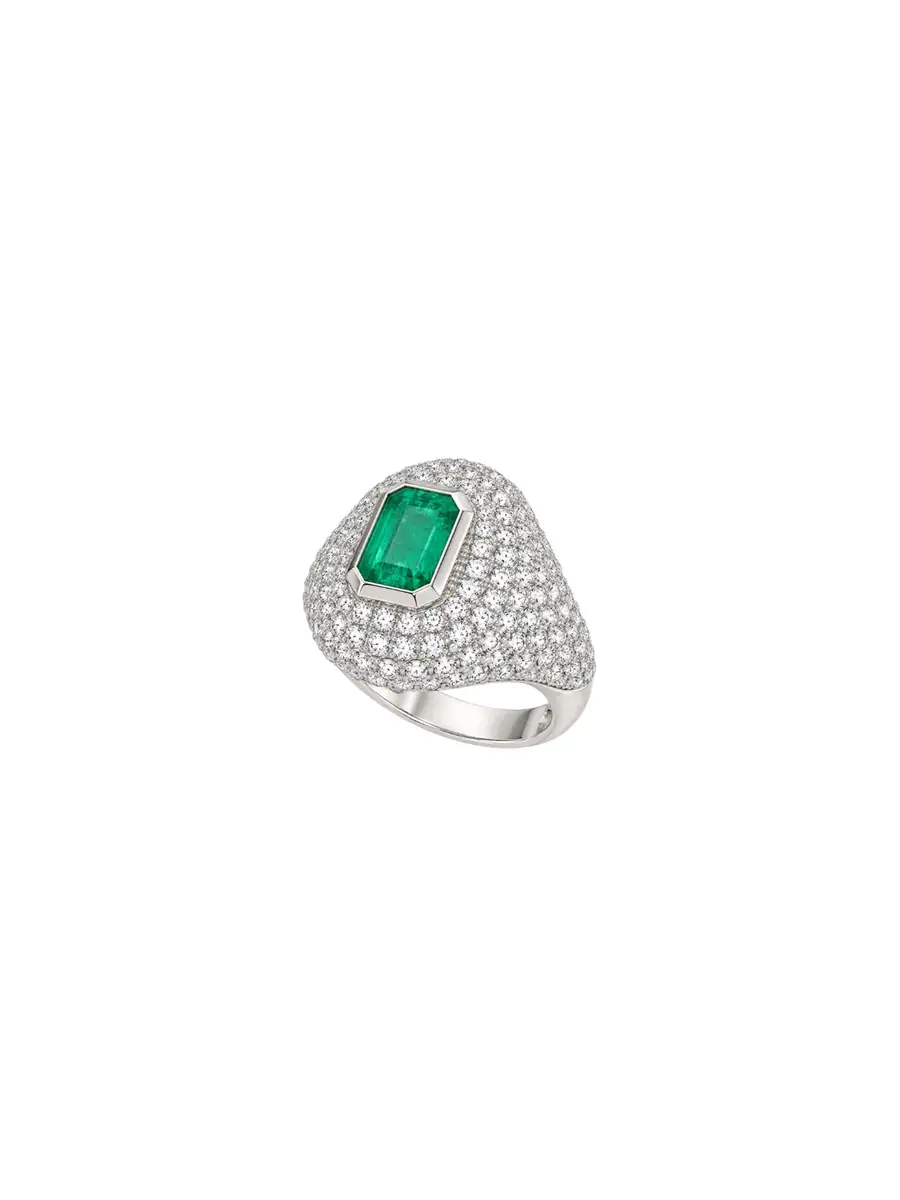 Wish Fine Jewelry 2.97ct Diamond Emerald 18K Gold Pave Signet Ring | Thumbnail 2 Wish Fine Jewelry 2.97ct Diamond Emerald 18K Gold Pave Signet Ring | Thumbnail 2