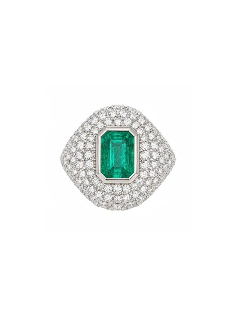 Wish Fine Jewelry 2.97ct Diamond Emerald 18K Gold Pave Signet Ring