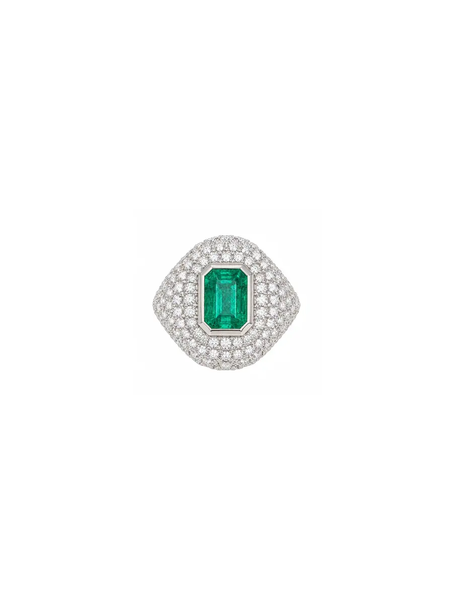 Wish Fine Jewelry 2.97ct Diamond Emerald 18K Gold Pave Signet Ring