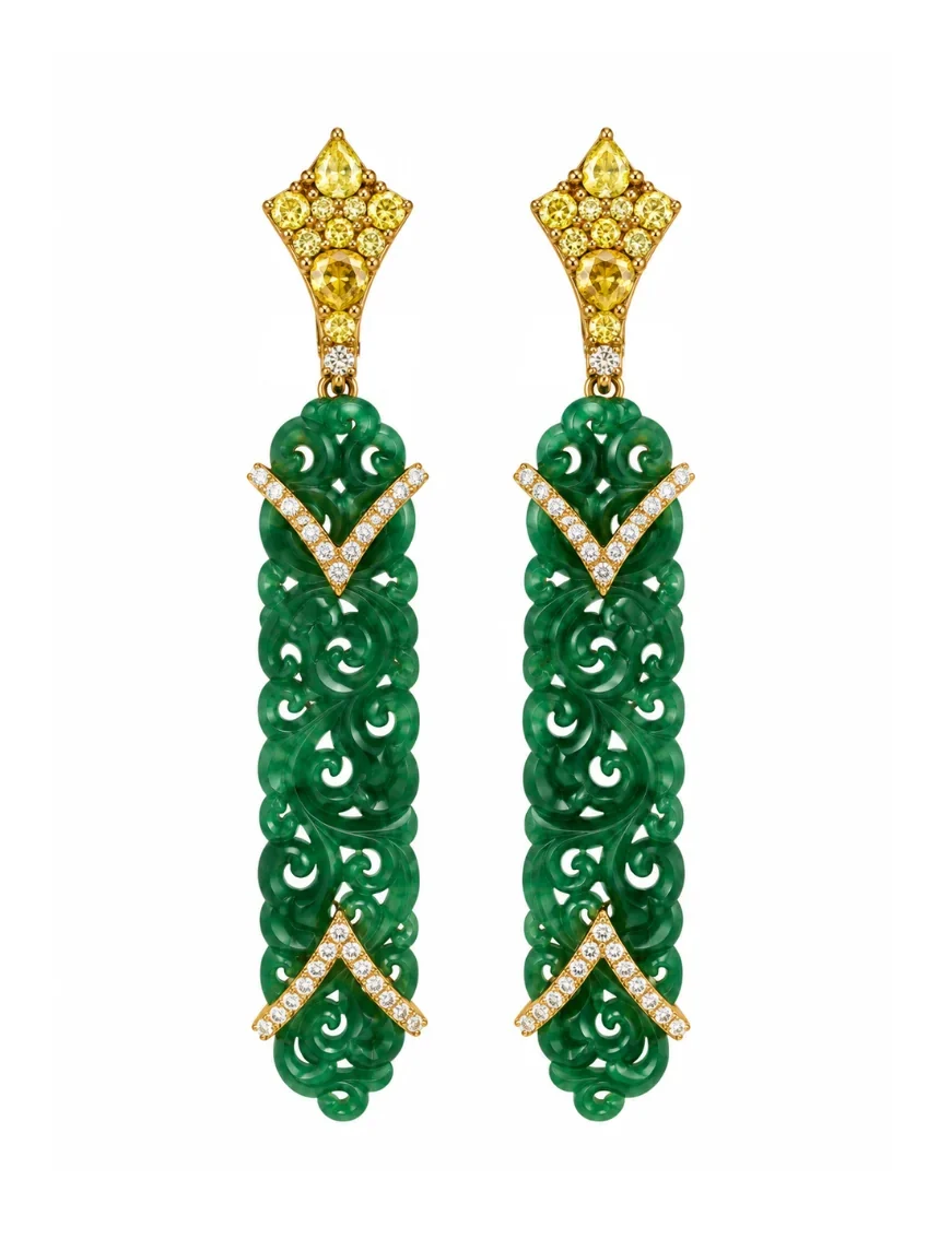 26.17ct Diamond Jade 18K Gold Drop Earrings 26.17ct Diamond Jade 18K Gold Drop Earrings