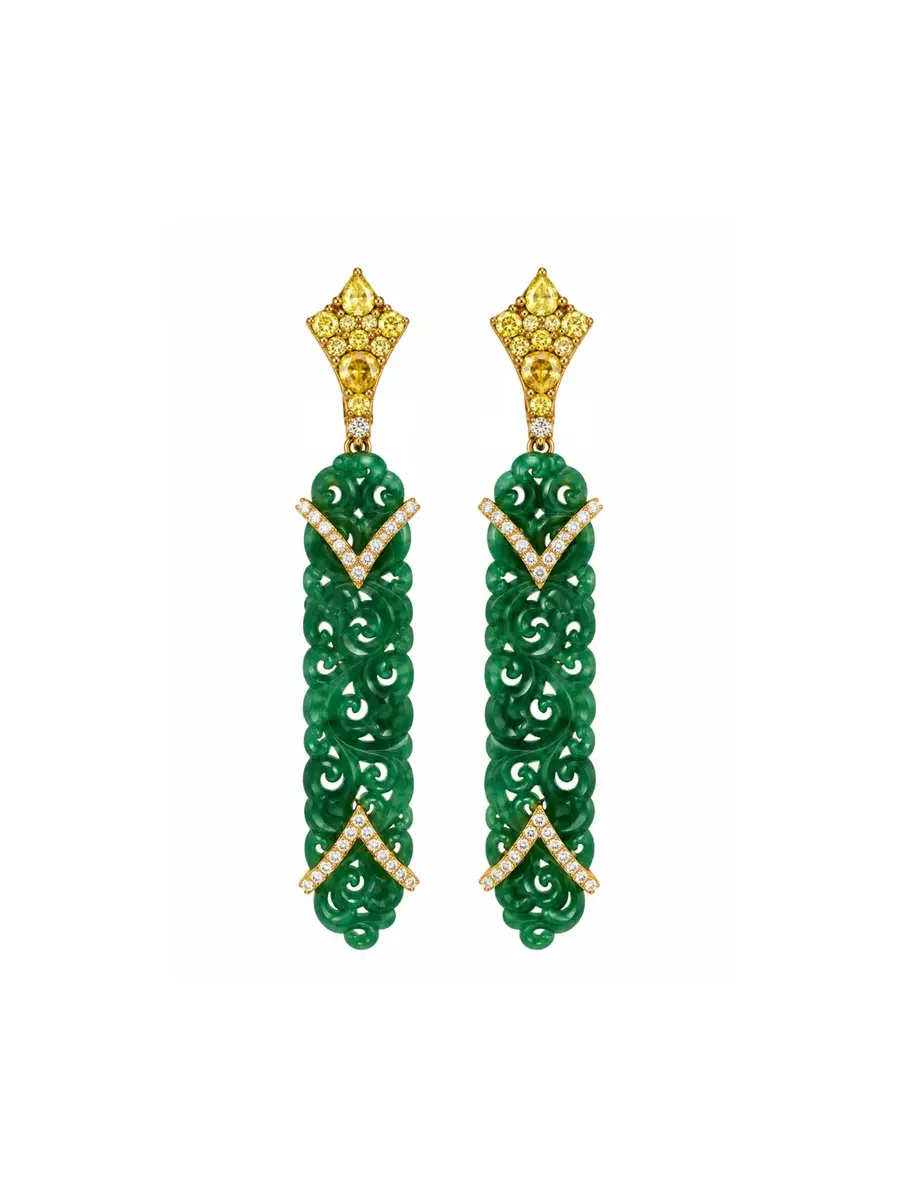 26.17ct Diamond Jade 18K Gold Drop Earrings 26.17ct Diamond Jade 18K Gold Drop Earrings