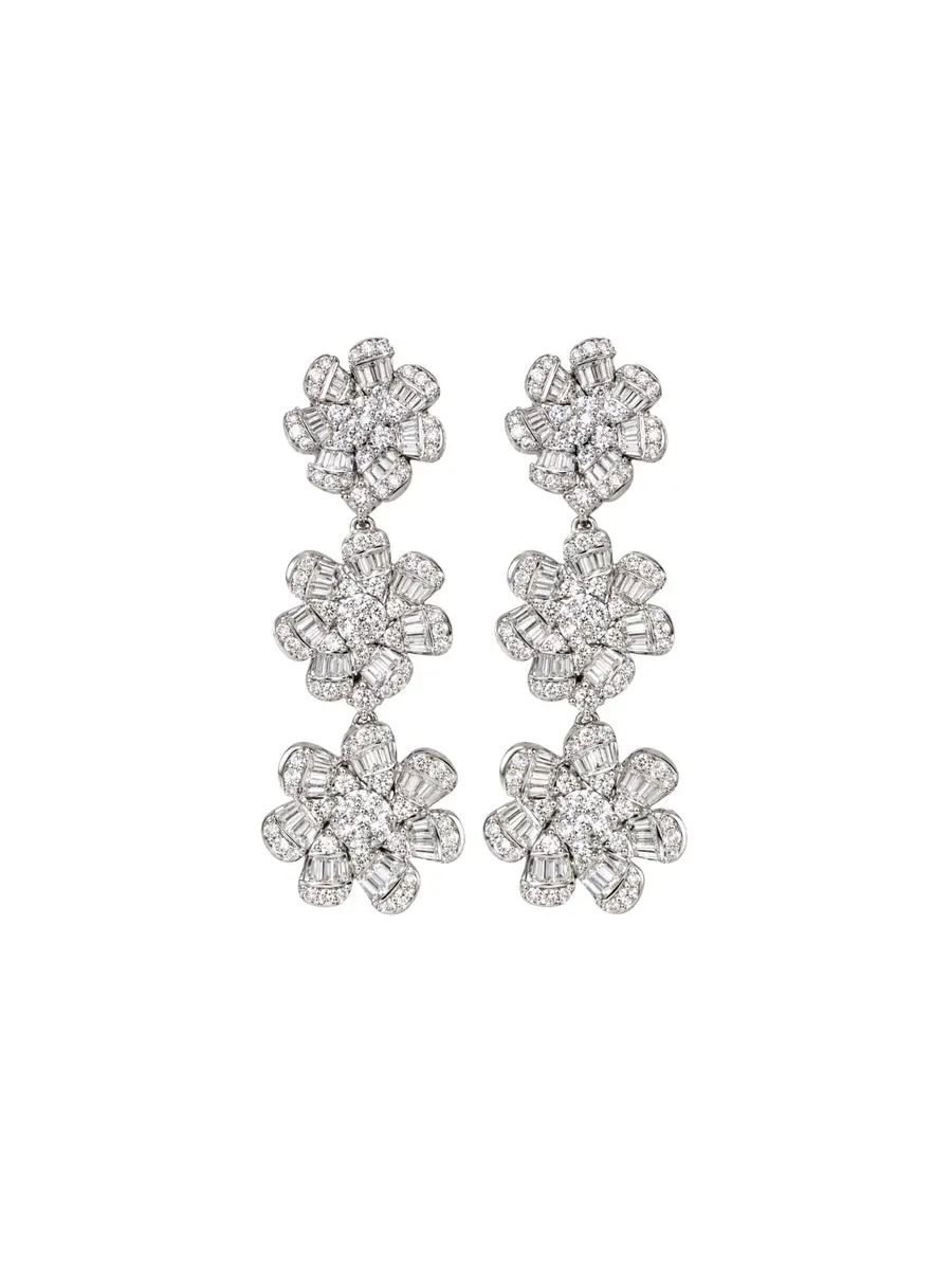 4.10ct Diamond 14K Gold Cluster Flower Drop Earrings 4.10ct Diamond 14K Gold Cluster Flower Drop Earrings