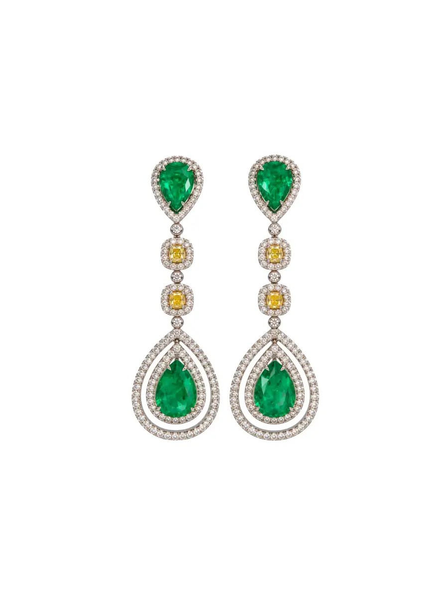8.00ct Diamond Emerald 18K Gold Drop Earrings 8.00ct Diamond Emerald 18K Gold Drop Earrings