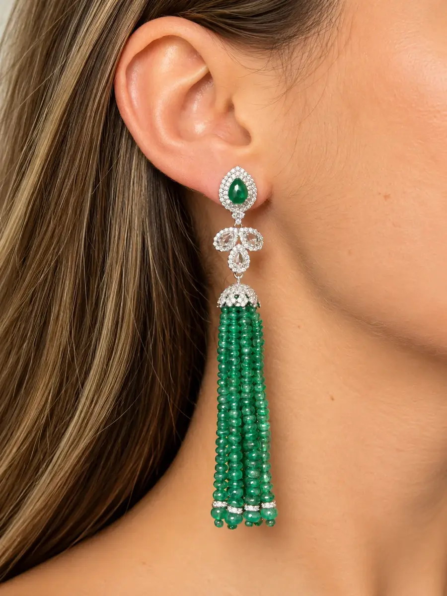 Wish Fine Jewelry 91.62ct Diamond Emerald 18K Gold Statement Fringe Earrings | Thumbnail 2 Wish Fine Jewelry 91.62ct Diamond Emerald 18K Gold Statement Fringe Earrings | Thumbnail 2