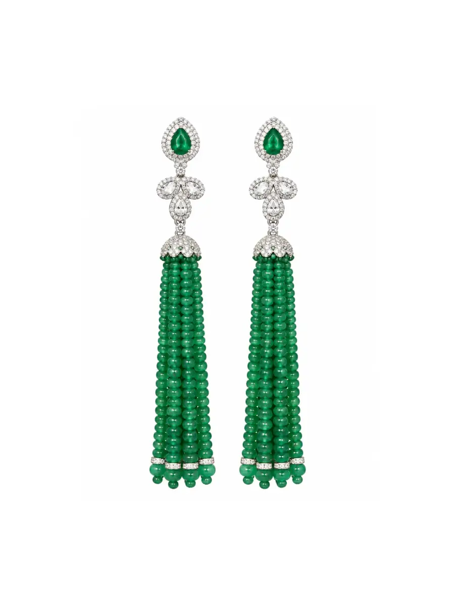 Wish Fine Jewelry 91.62ct Diamond Emerald 18K Gold Statement Fringe Earrings