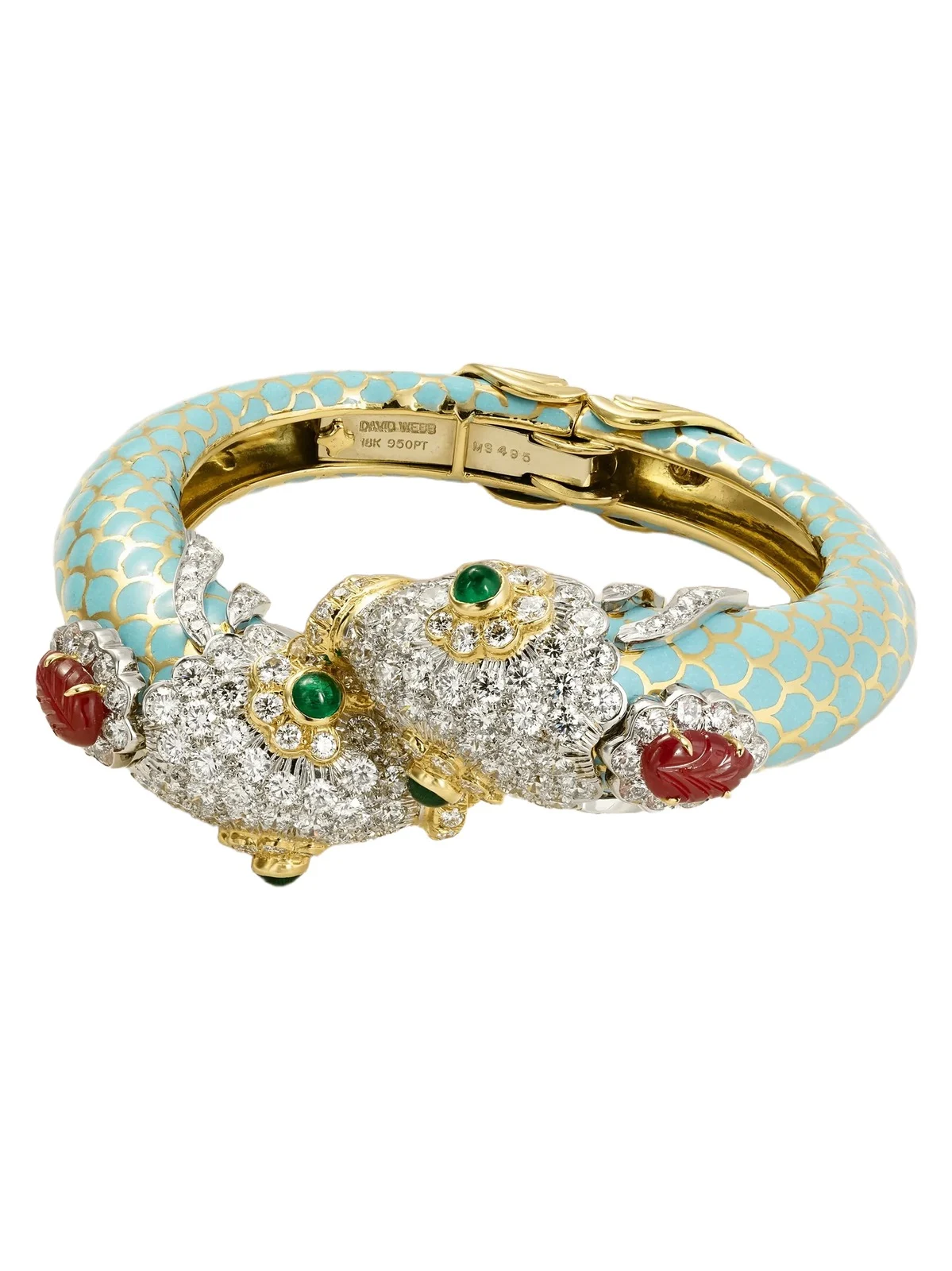 Pisces 18-karat Gold And Platinum Diamond, Emerald, Ruby And Enamel Bangle Pisces 18-karat Gold And Platinum Diamond, Emerald, Ruby And Enamel Bangle