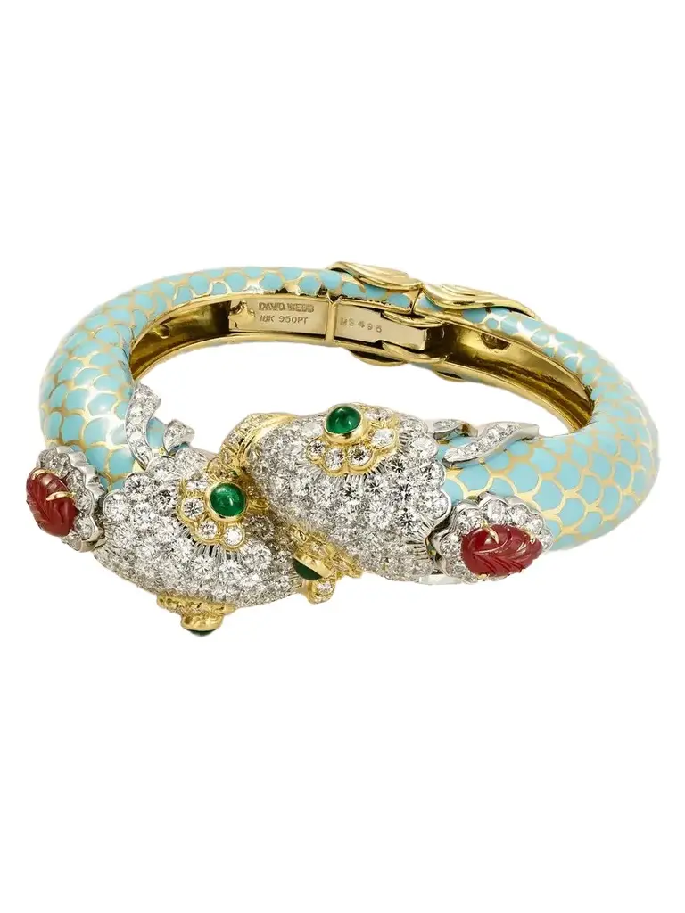 Pisces 18-karat Gold And Platinum Diamond, Emerald, Ruby And Enamel Bangle Pisces 18-karat Gold And Platinum Diamond, Emerald, Ruby And Enamel Bangle