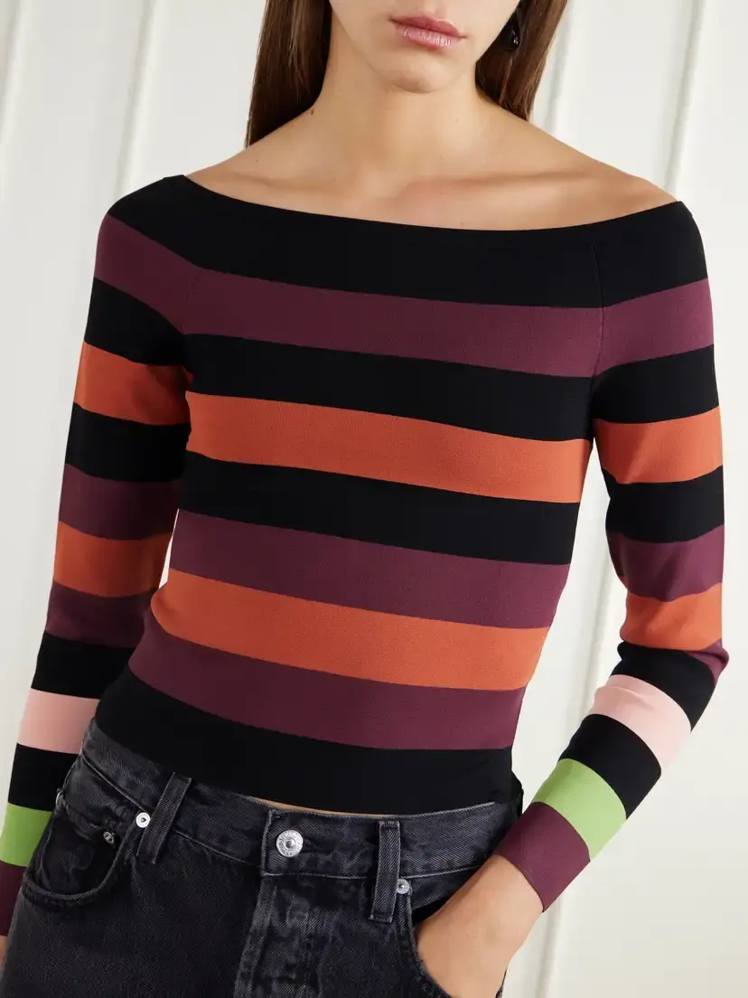 Christopher John Rogers Striped Off-the-shoulder Stretch-jersey Top | Thumbnail 4 Christopher John Rogers Striped Off-the-shoulder Stretch-jersey Top | Thumbnail 4
