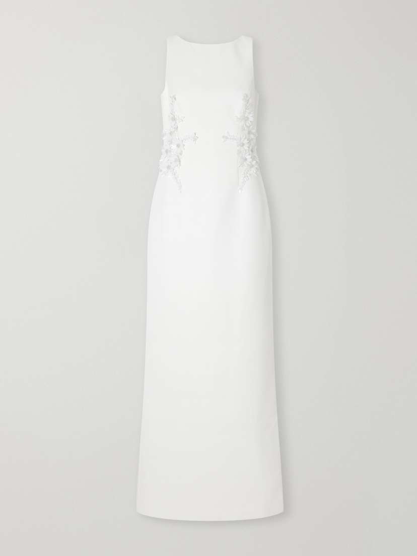 Andre Floral-appliquéd Darted Crepe Gown Andre Floral-appliquéd Darted Crepe Gown