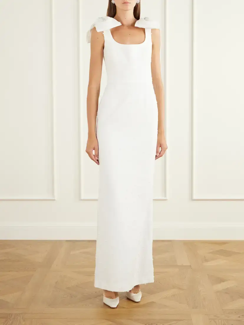 Rebecca Vallance Mariee Bow-detailed Embroidered Paneled Crepe Gown | Thumbnail 2 Rebecca Vallance Mariee Bow-detailed Embroidered Paneled Crepe Gown | Thumbnail 2