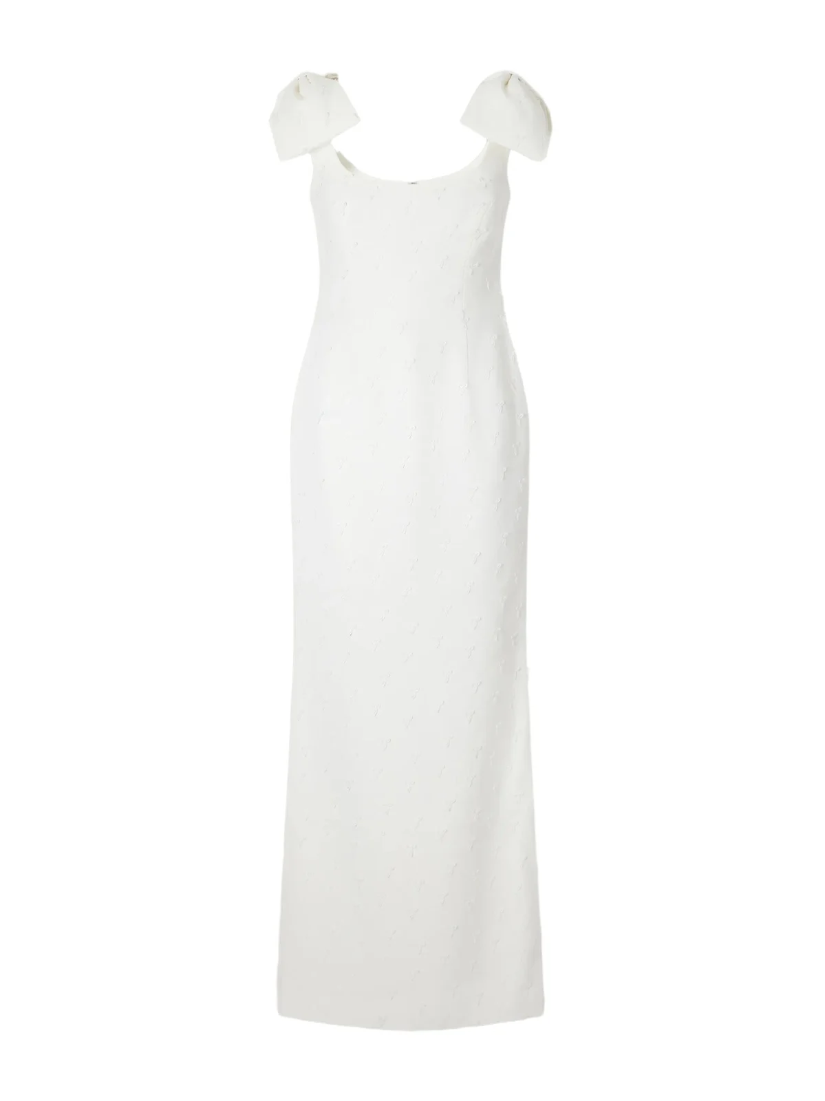 Mariee Bow-detailed Embroidered Paneled Crepe Gown