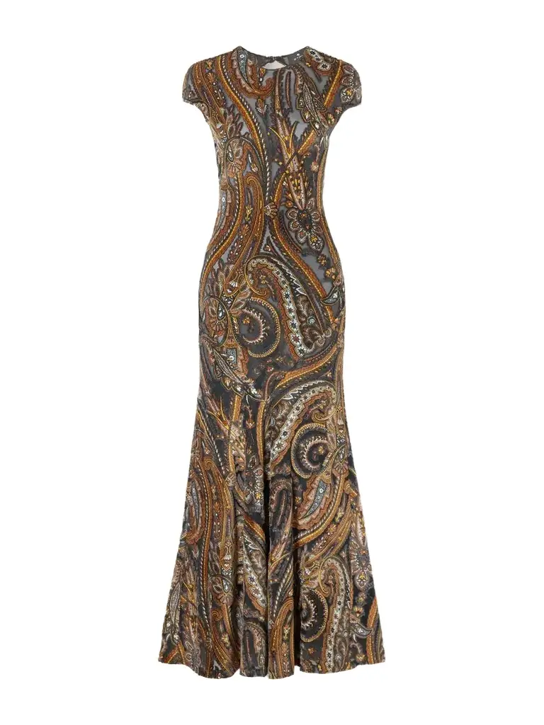 Open-back Paisley Devoré-velvet Maxi Dress