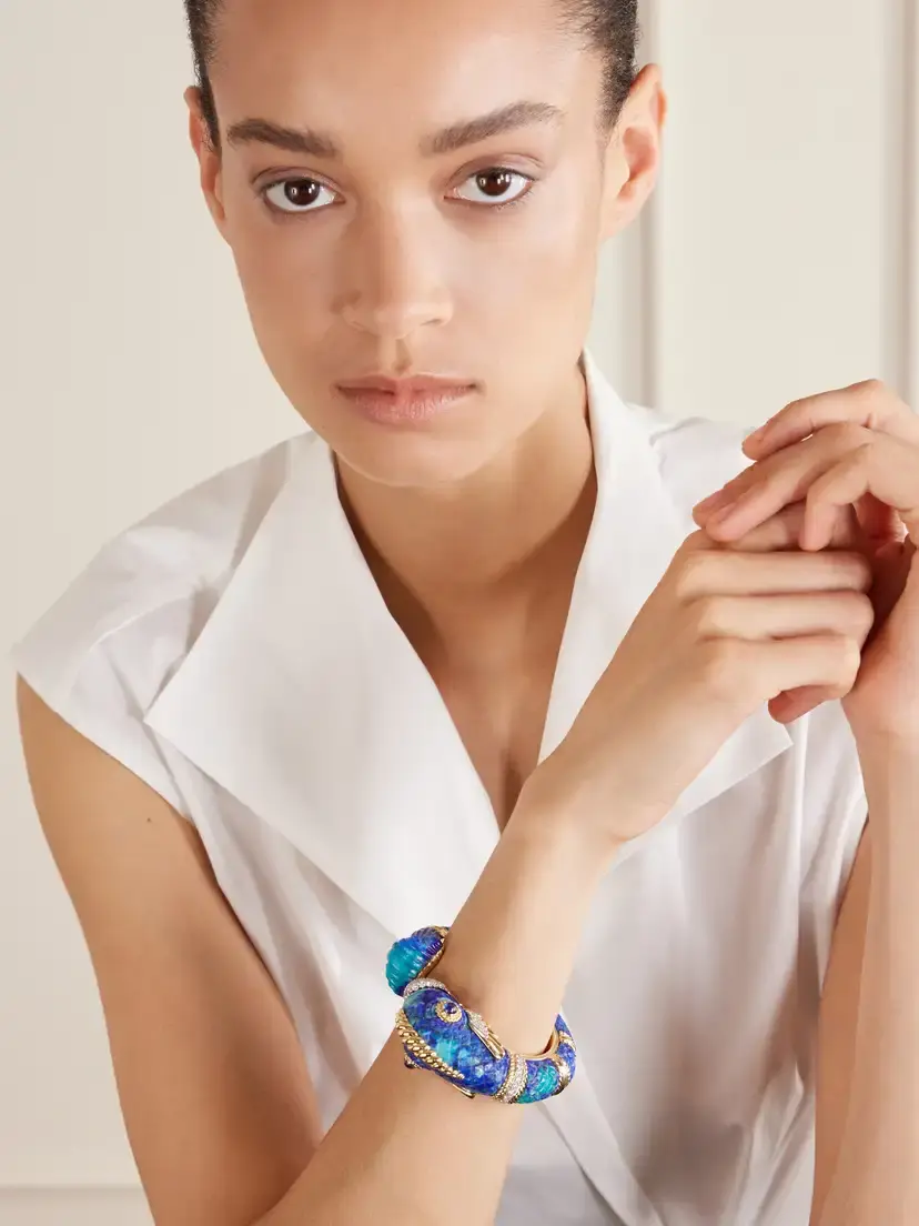 DAVID WEBB Fish 18-karat Gold And Platinum, Azurmalachite And Sapphire Bangle | Thumbnail 2 DAVID WEBB Fish 18-karat Gold And Platinum, Azurmalachite And Sapphire Bangle | Thumbnail 2