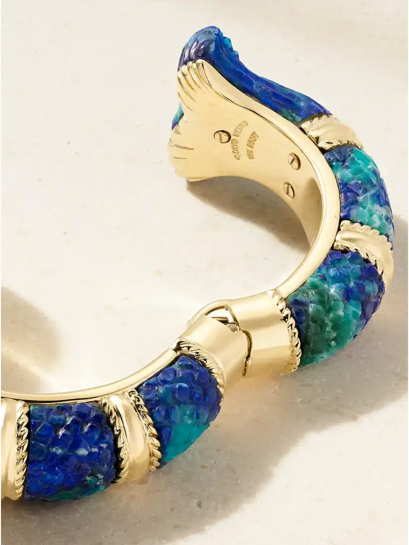 DAVID WEBB Fish 18-karat Gold And Platinum, Azurmalachite And Sapphire Bangle | Thumbnail 3 DAVID WEBB Fish 18-karat Gold And Platinum, Azurmalachite And Sapphire Bangle | Thumbnail 3