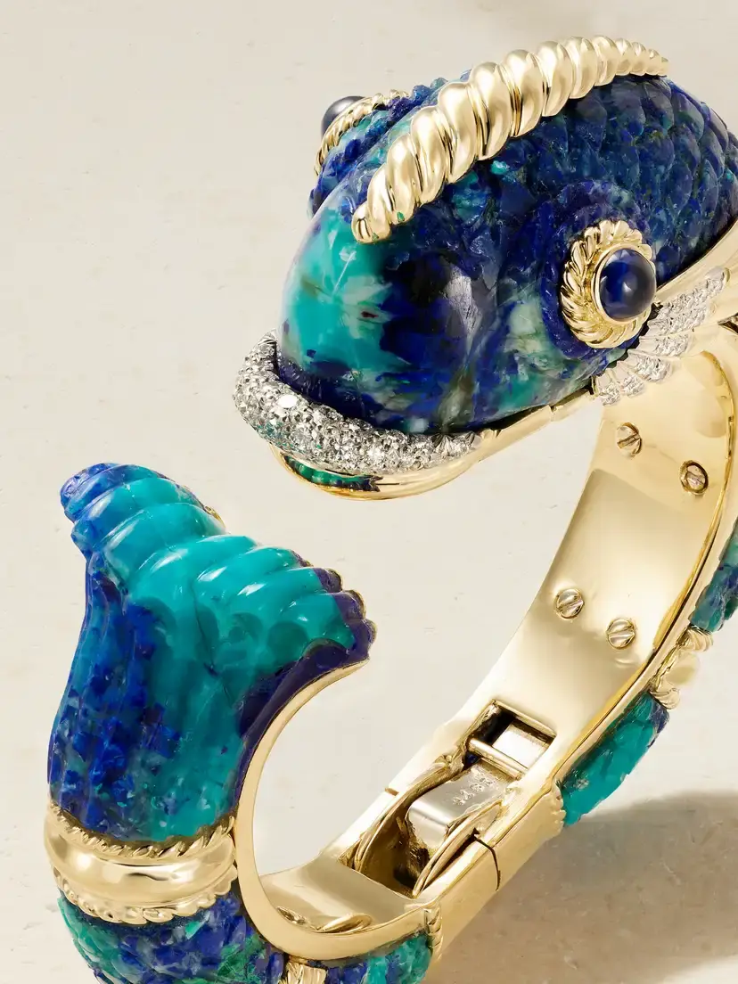 DAVID WEBB Fish 18-karat Gold And Platinum, Azurmalachite And Sapphire Bangle | Thumbnail 4 DAVID WEBB Fish 18-karat Gold And Platinum, Azurmalachite And Sapphire Bangle | Thumbnail 4