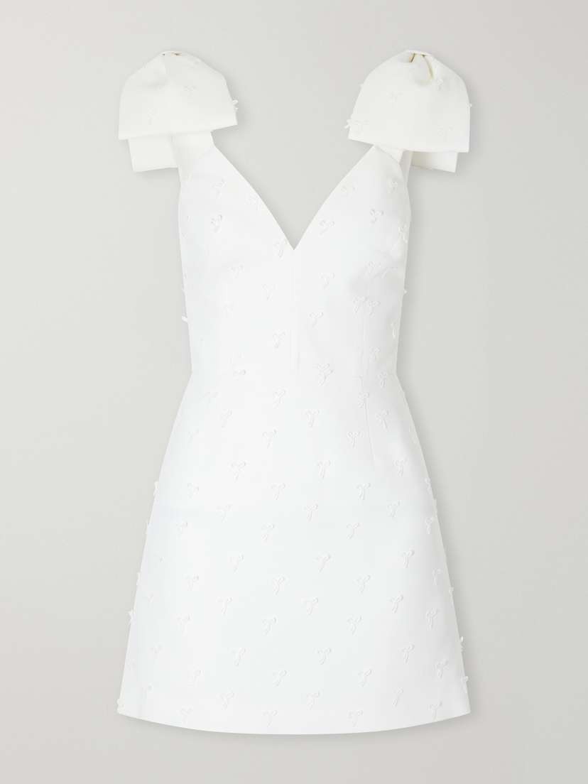 Mariee Bow-detailed Embroidered Crepe Mini Dress Mariee Bow-detailed Embroidered Crepe Mini Dress