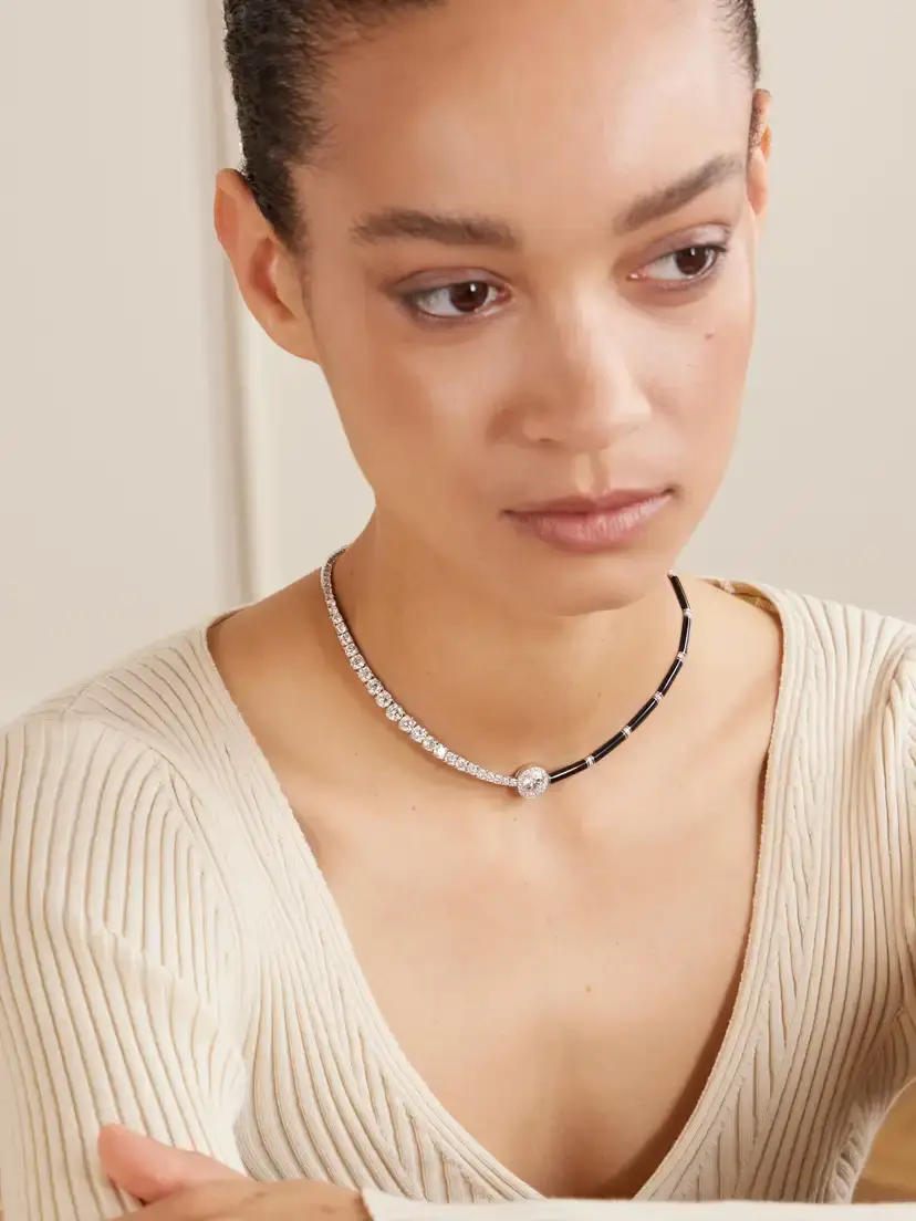 Nikos Koulis Oui 18-karat White Gold, Diamond And Enamel Necklace | Thumbnail 2