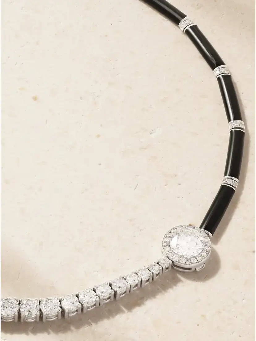 Nikos Koulis Oui 18-karat White Gold, Diamond And Enamel Necklace | Thumbnail 3