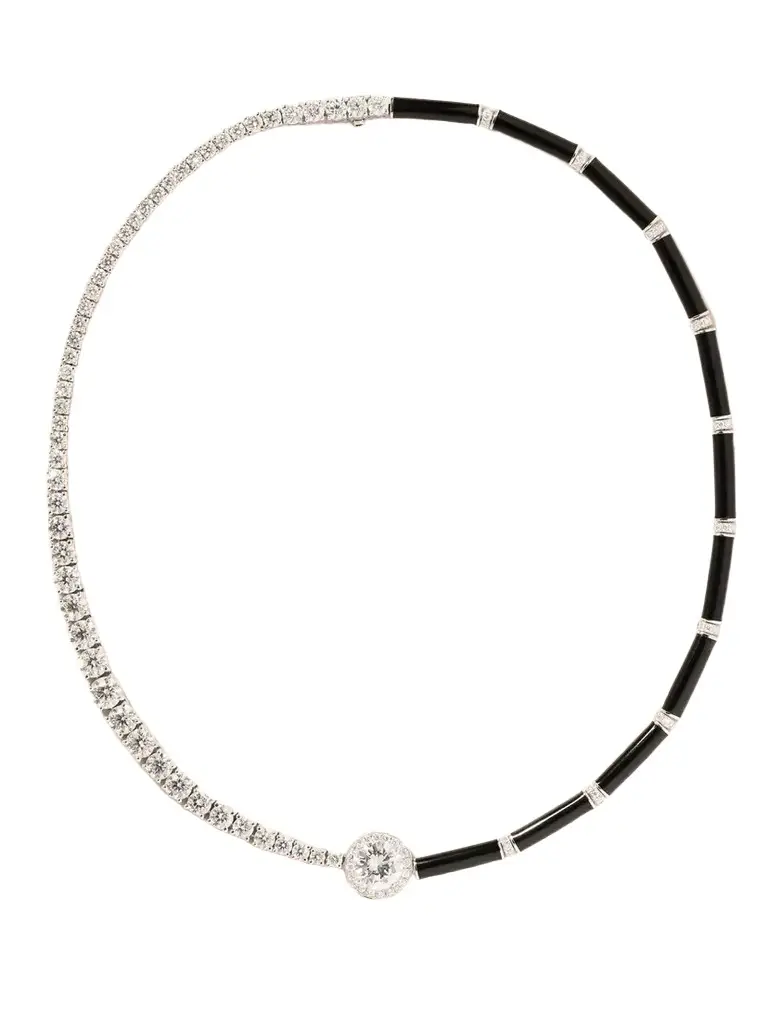 Nikos Koulis Oui 18-karat White Gold, Diamond And Enamel Necklace