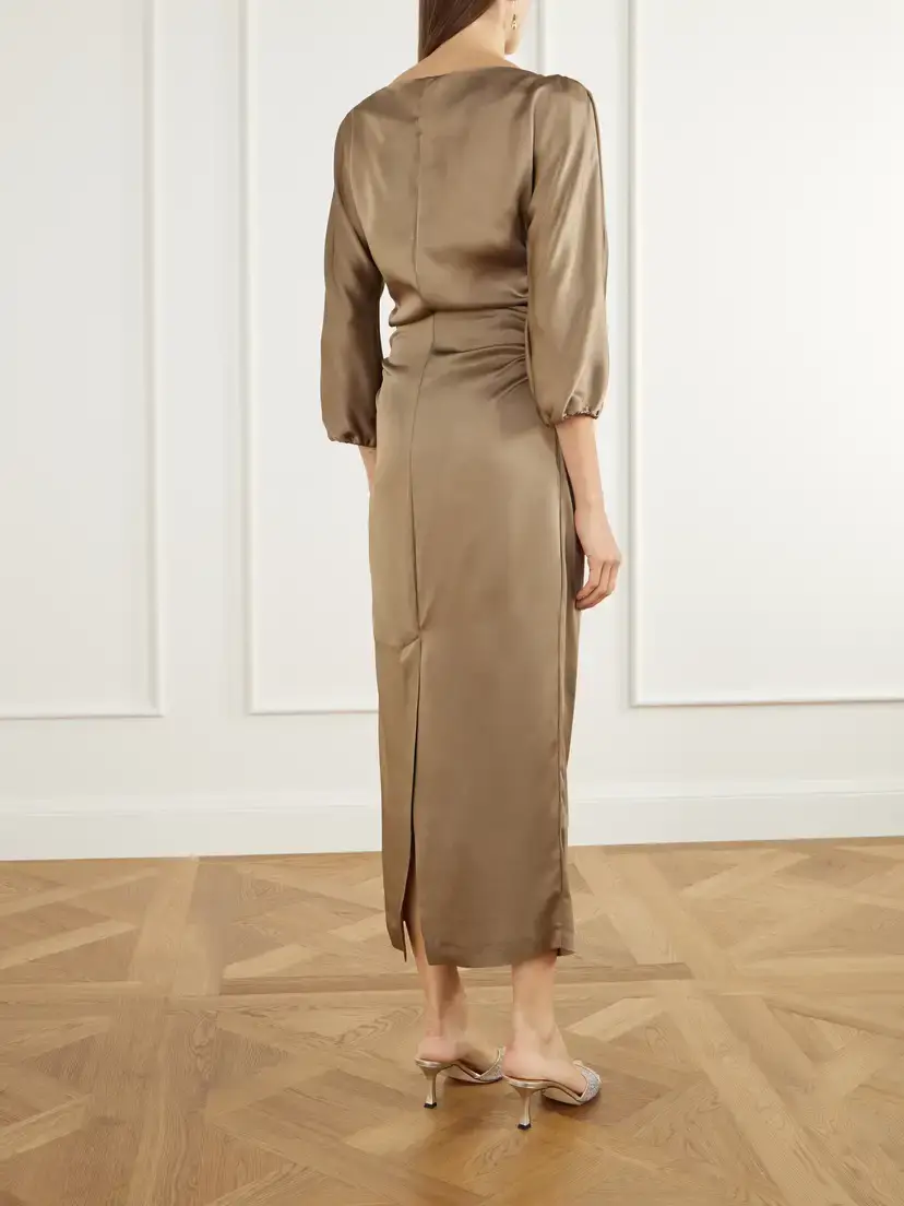 BERNADETTE Ezra Ruched Satin Midi Dress | Thumbnail 3 BERNADETTE Ezra Ruched Satin Midi Dress | Thumbnail 3