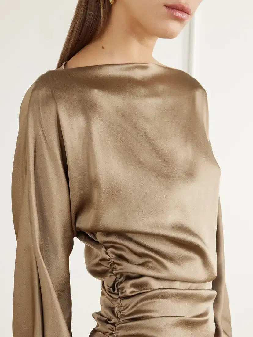 BERNADETTE Ezra Ruched Satin Midi Dress | Thumbnail 4 BERNADETTE Ezra Ruched Satin Midi Dress | Thumbnail 4