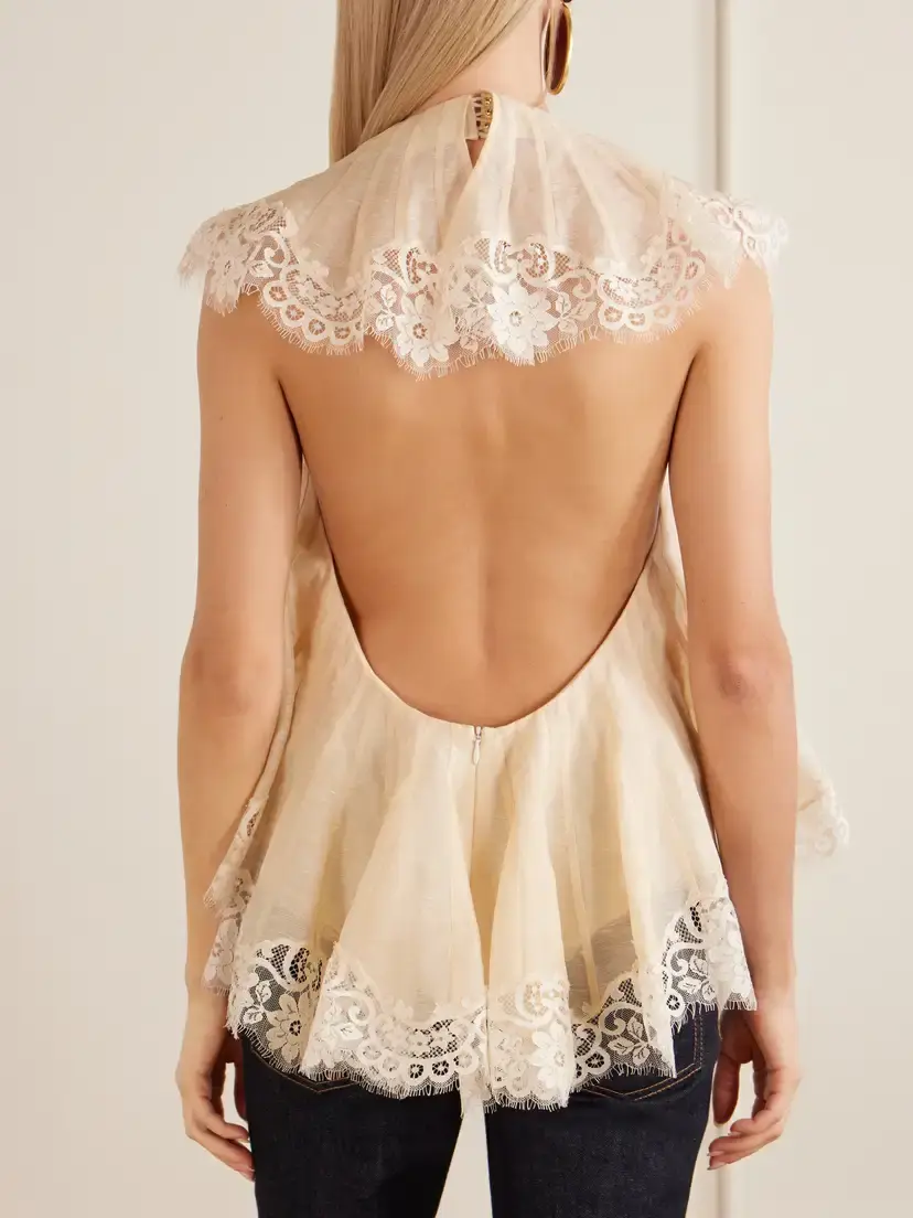 Zimmermann Ascent Flutter Open-back Lace-trimmed Linen And Silk-blend Voile Blouse | Thumbnail 3