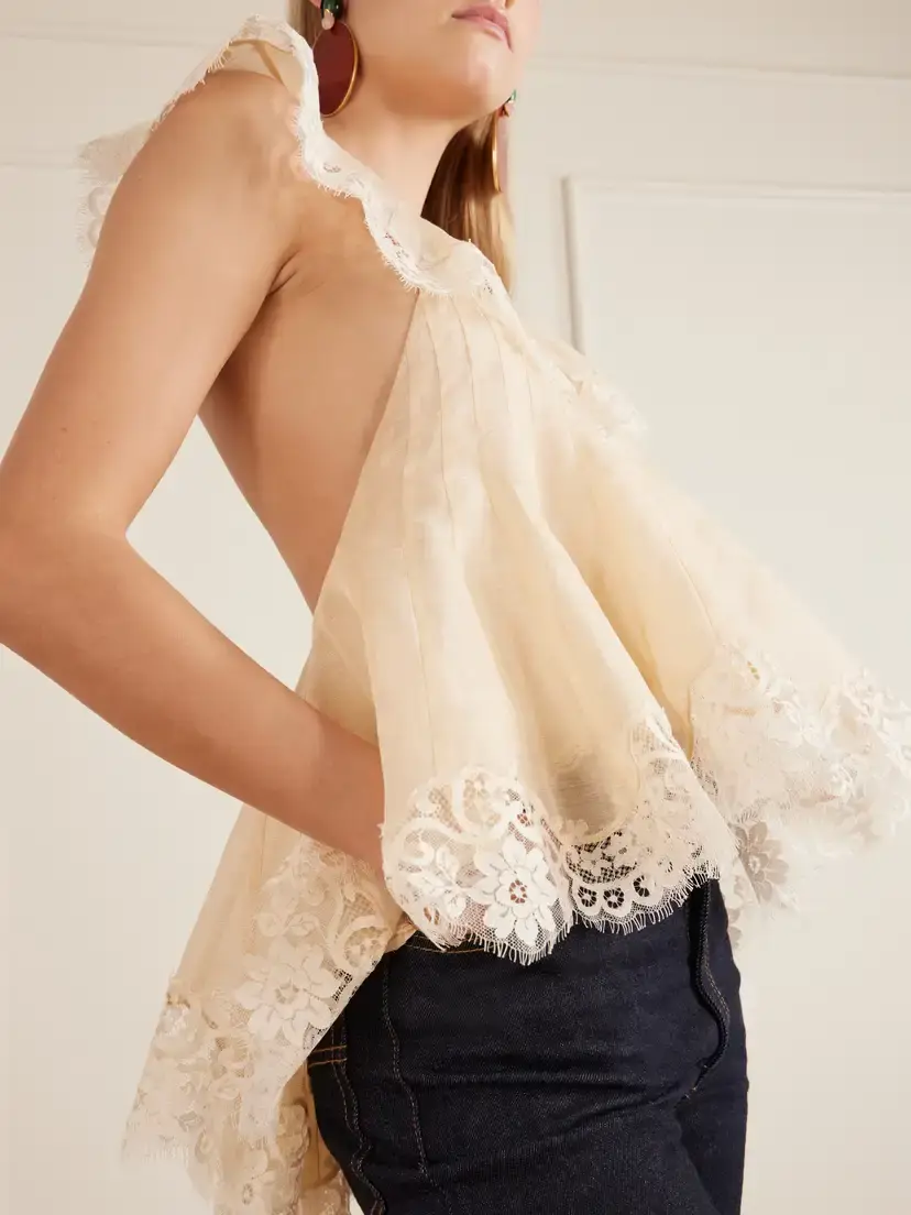 Zimmermann Ascent Flutter Open-back Lace-trimmed Linen And Silk-blend Voile Blouse | Thumbnail 4