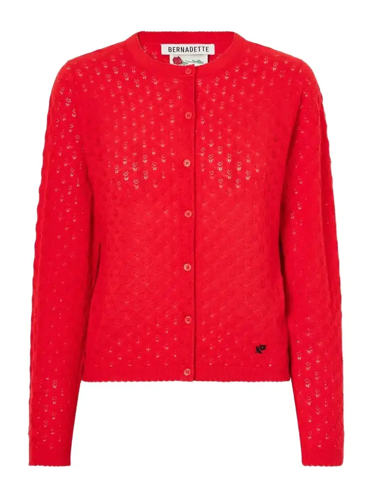 BERNADETTE Kira Embroidered Pointelle-knit Silk, Wool And Cashmere-blend Cardigan