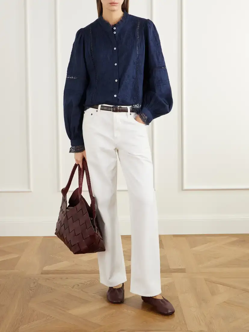 SKALL Velina Gathered Floral-embroidered Lace-trimmed Linen-twill Blouse | Thumbnail 2 SKALL Velina Gathered Floral-embroidered Lace-trimmed Linen-twill Blouse | Thumbnail 2