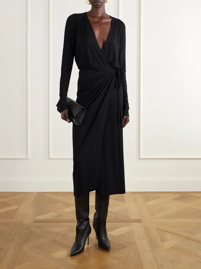 ÉTERNE Daria Draped Stretch-modal Jersey Midi Wrap Dress | Thumbnail 2 ÉTERNE Daria Draped Stretch-modal Jersey Midi Wrap Dress | Thumbnail 2