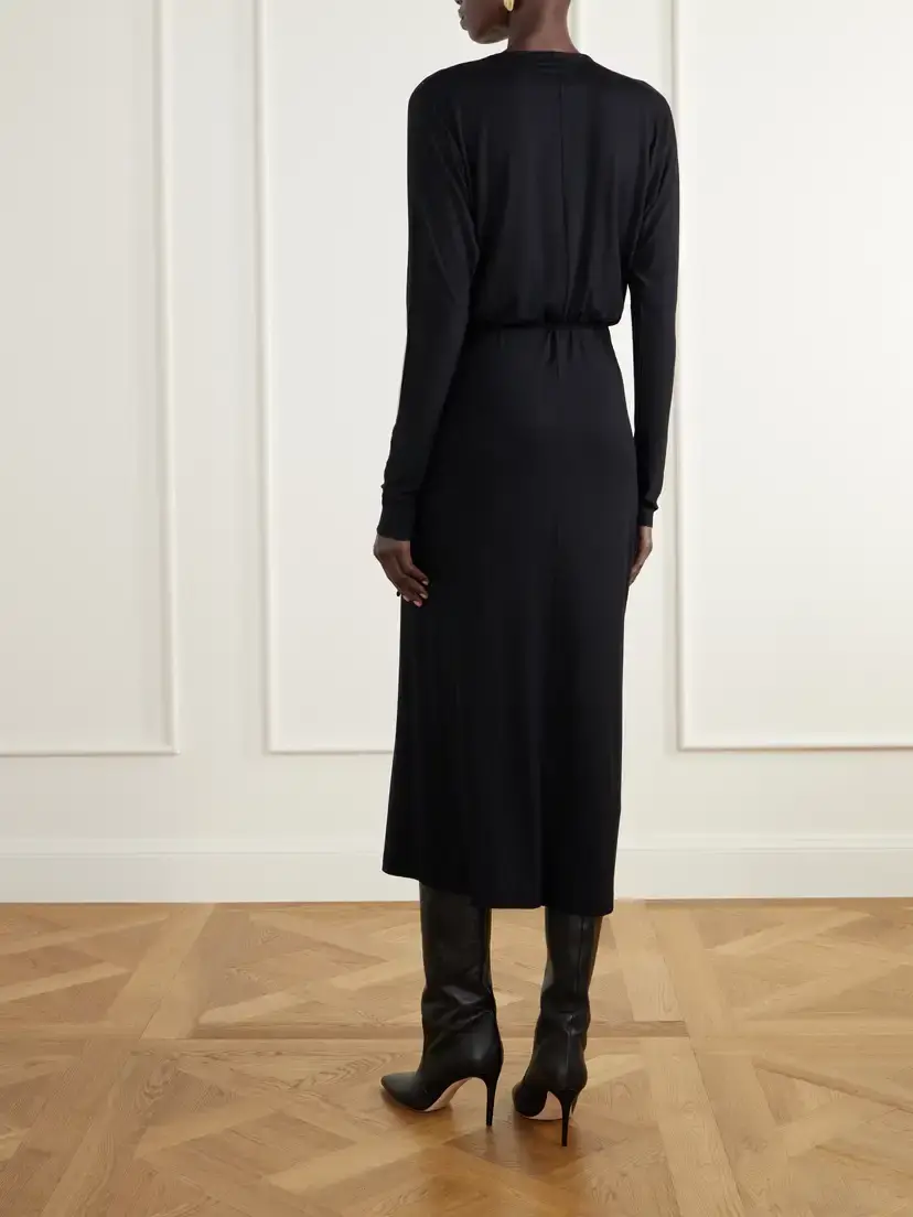 ÉTERNE Daria Draped Stretch-modal Jersey Midi Wrap Dress | Thumbnail 3 ÉTERNE Daria Draped Stretch-modal Jersey Midi Wrap Dress | Thumbnail 3