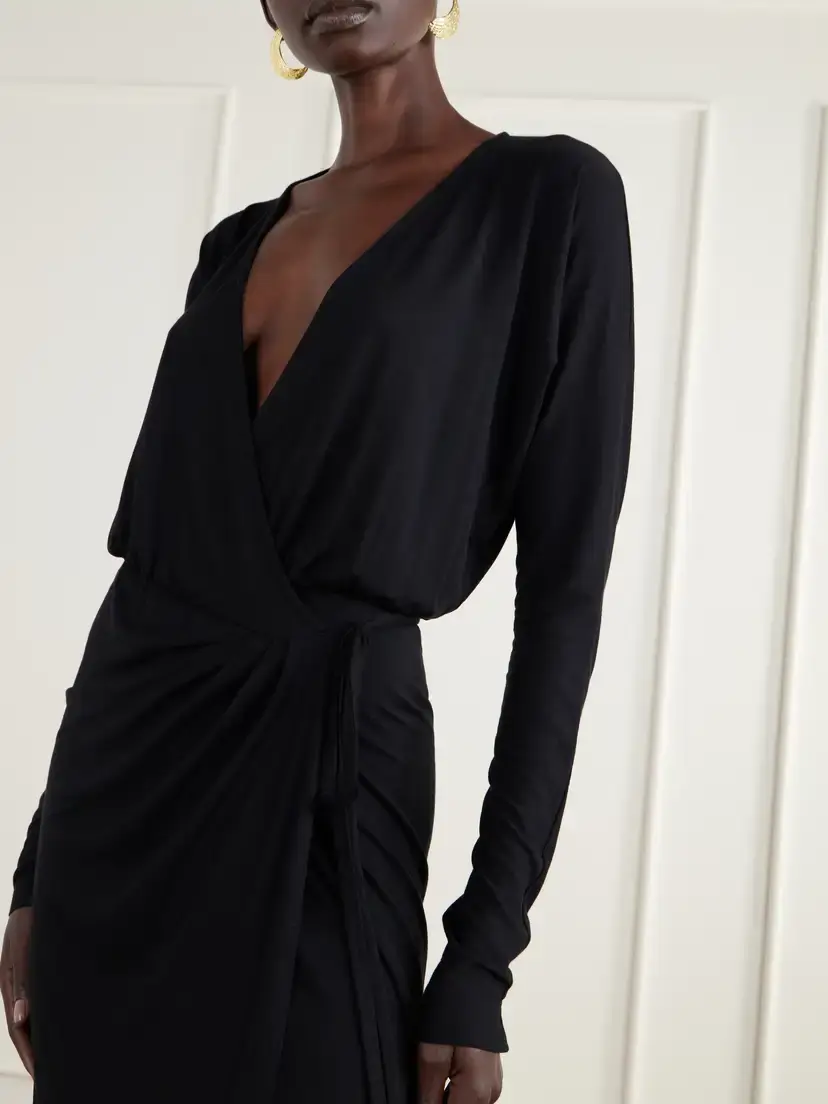 ÉTERNE Daria Draped Stretch-modal Jersey Midi Wrap Dress | Thumbnail 4 ÉTERNE Daria Draped Stretch-modal Jersey Midi Wrap Dress | Thumbnail 4